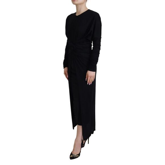 Dolce & Gabbana Black Sheath Midi Gown Wool Wrap Women's Dress - Picture 2 of 5